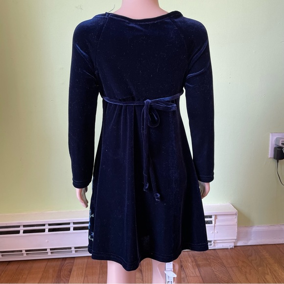 VINTAGE Y2K ZOEY GIRL BLUE VELVET BUTTERFLY GRAPHIC DRESS SIZE 5 GIRLS HOLIDAY - Picture 2 of 8